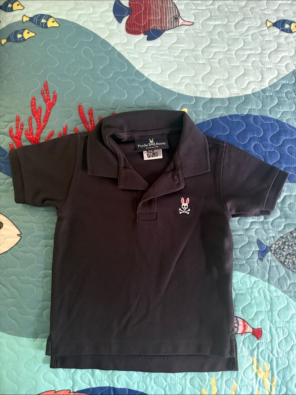 Psycho Bunny Kids Polo in Black with Pink Logo